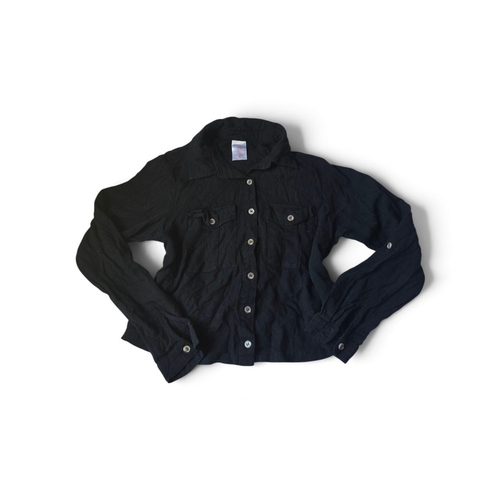 No Boundaries Black Rayon Button Front Utility Shirt Size S